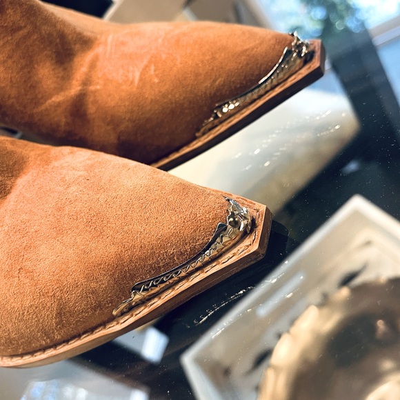 The Kooples Camel Suede Leather Heeled Ankle Boots With Silver Detail - NWT! - Picture 5 of 11